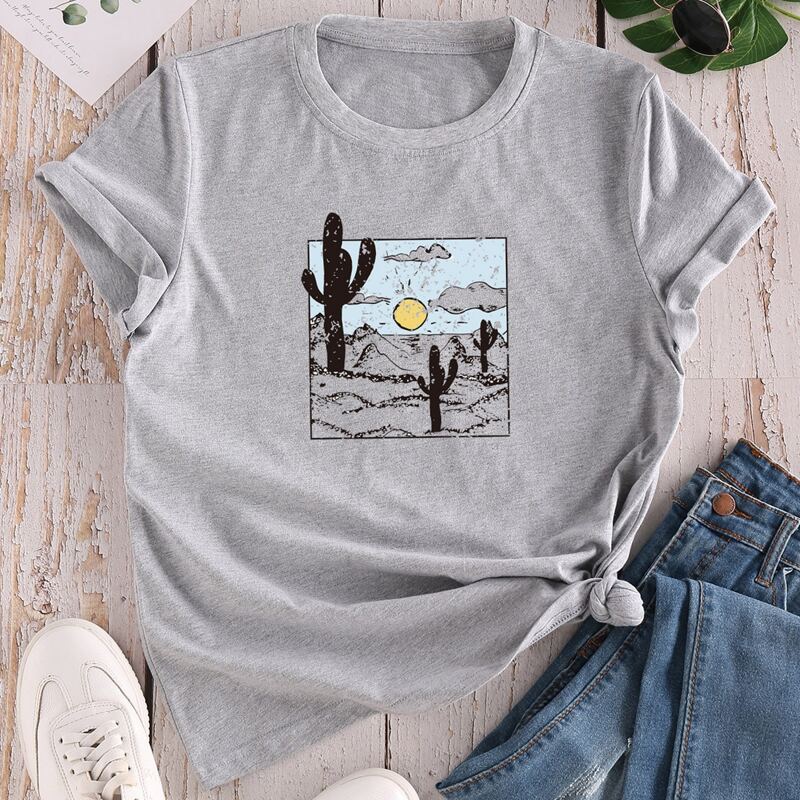 

Cactus Print Short Sleeve Tee, Grey