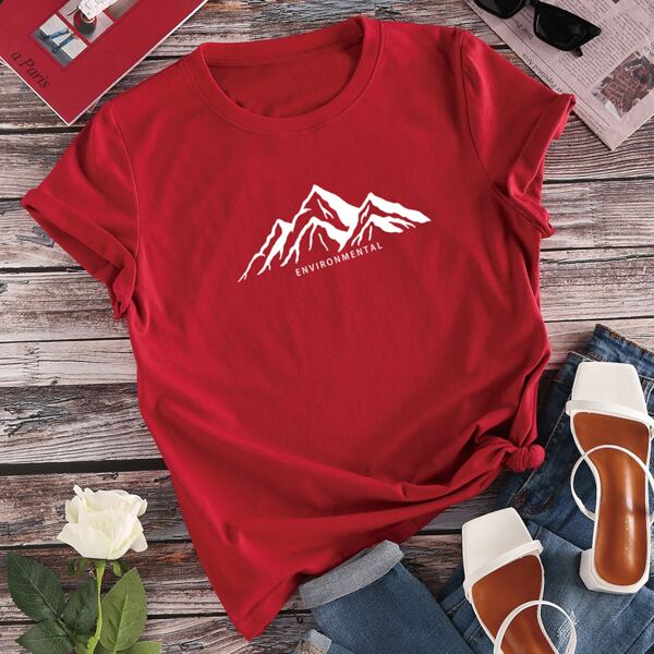 

Mountain And Letter Graphic Tee, Burgundy