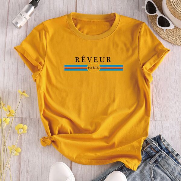 

Letter Graphic Short Sleeve Tee, Mustard yellow