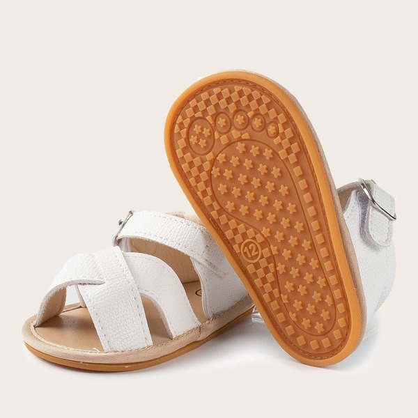 

Baby Girl Buckle Decor Cross Strap Sandals, White