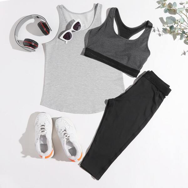 

3pack Sports Bra & Tank Top & Leggings Set, Multicolor