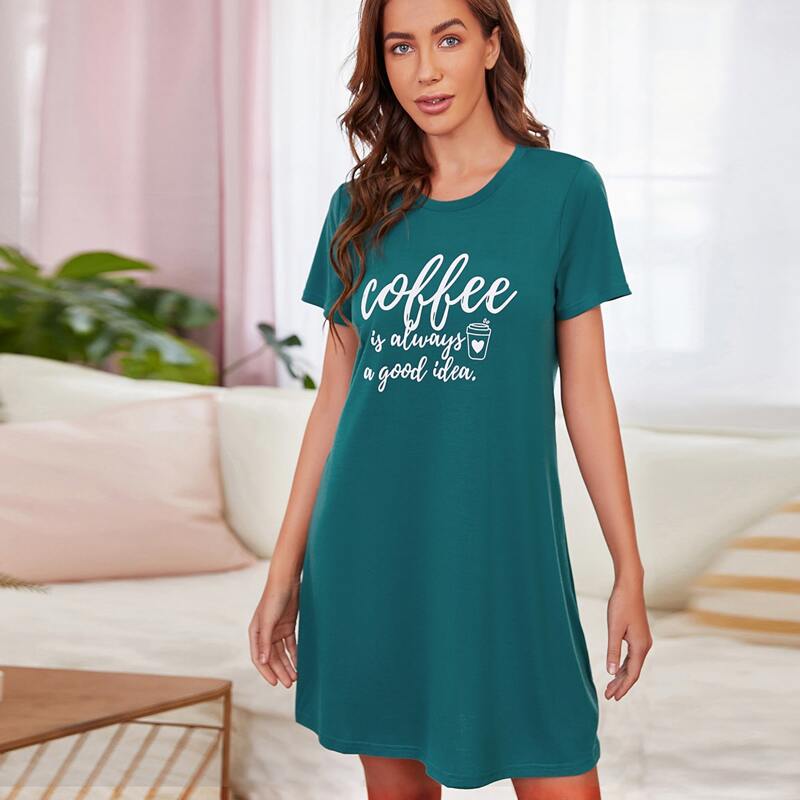 

Slogan Graphic Nightdress, Green
