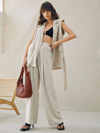 SHEIN Fold Pleated Wide Leg Pants