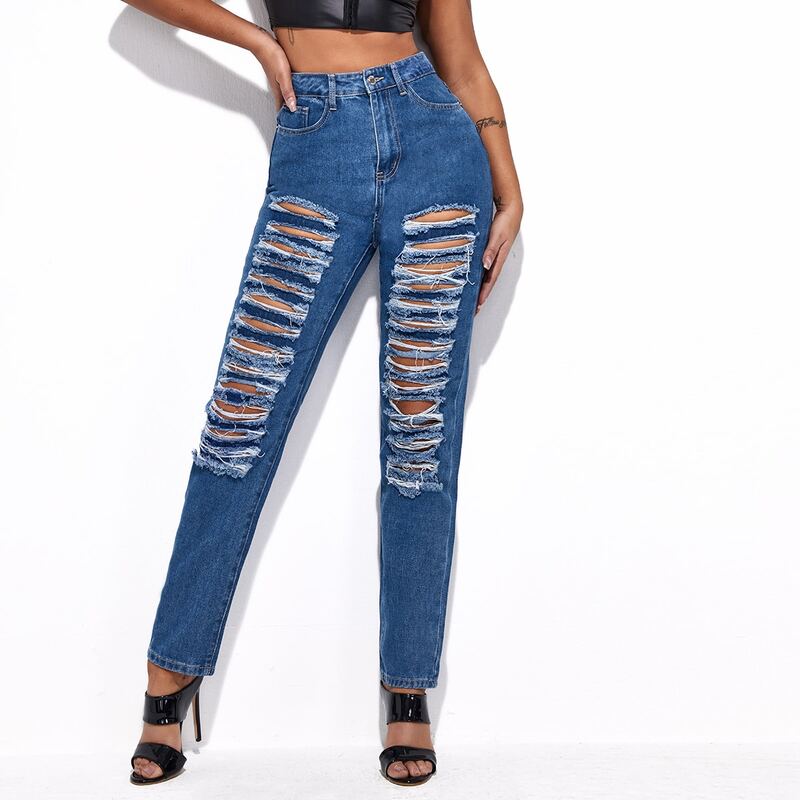 

High Waist Ripped Jeans, Medium wash
