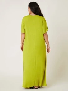 SHEIN BASICS Plus Solid Tee Dress - Lime Green - View 2