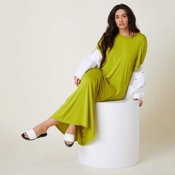

Plus Solid Tee Dress, Lime green