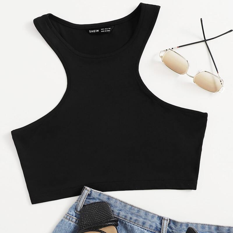 

Solid Crop Slim Tank Top, Black