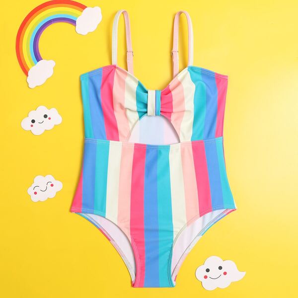 

Toddler Girls Colorful Striped One Piece Swimsuit, Multicolor