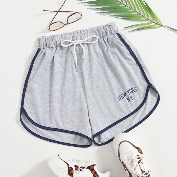 

Letter Graphic Contrast Binding Drawstring Shorts, Light grey