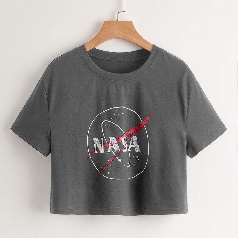 

Letter Graphic Crop Tee, Dark grey