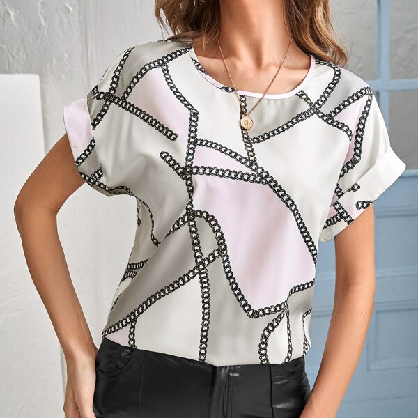 

Chain Print Drop Shoulder Blouse, Multicolor