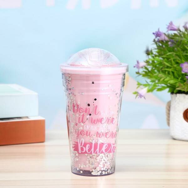 

1pc Double Layer Straw Cup, Pink