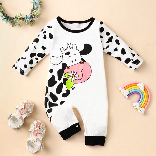 

Baby Girl Cartoon Cow Print Jumpsuit, White
