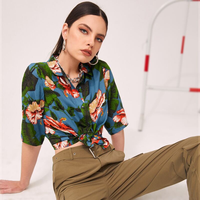 

Hawaiian Print Half Sleeve Shirt, Multicolor