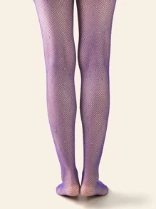 Rhinestone Decor Fishnet Tights - Purple - View 2