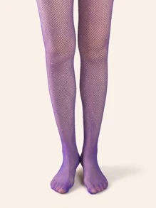 Rhinestone Decor Fishnet Tights - Purple - View 5