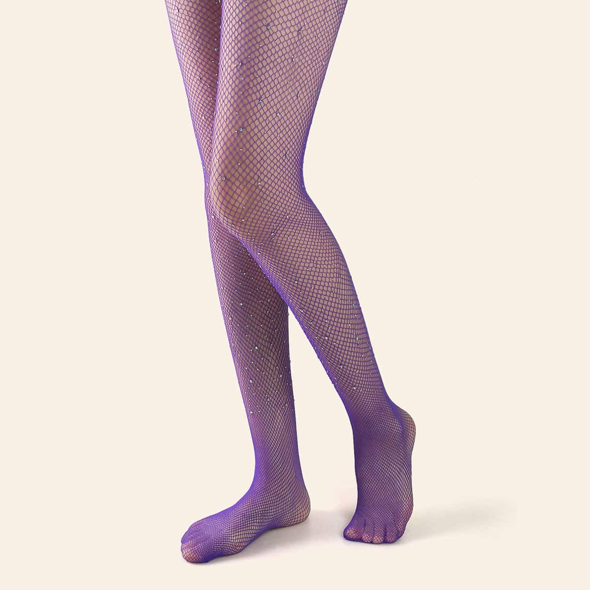 

Rhinestone Decor Fishnet Tights, Purple