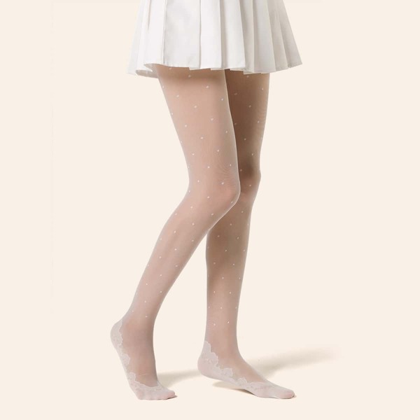 

Polka Dot Sheer Tights, White