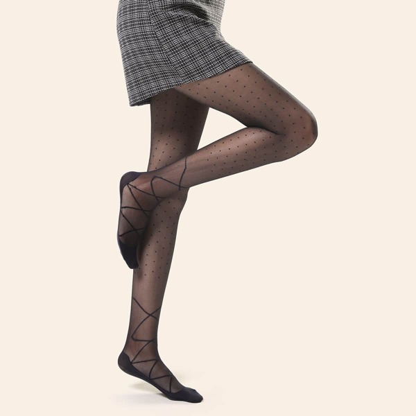 

Polka Dot Print Sheer Tights, Black