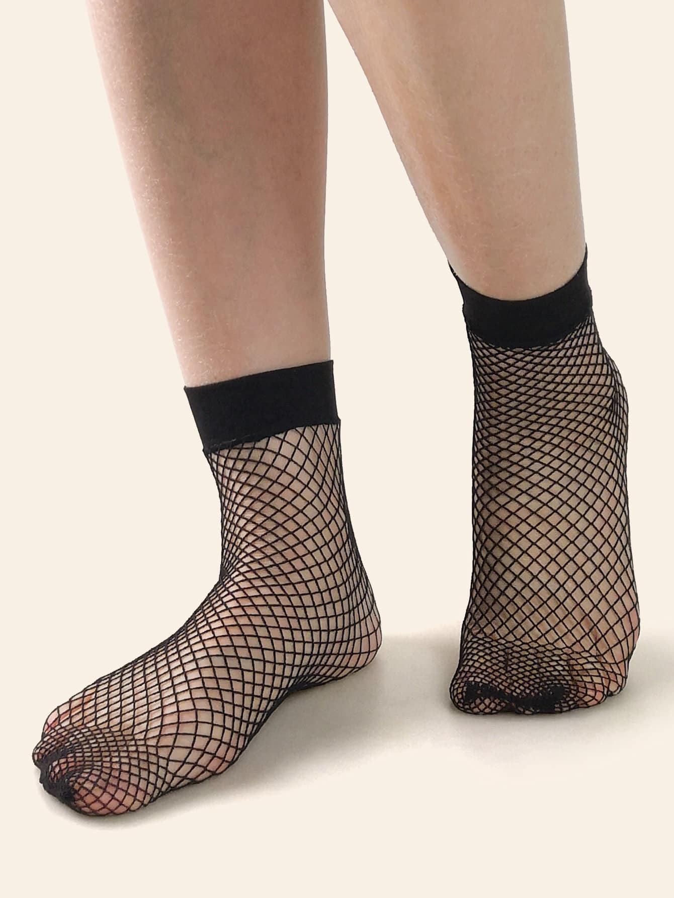 鏤空漁網襪子 - 黑色 - 查看 1