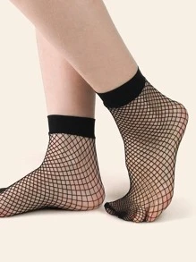 鏤空漁網襪子 - 黑色 - 查看 5