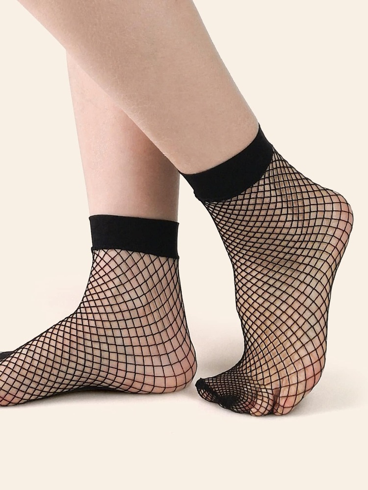鏤空漁網襪子 - 黑色 - 查看 5
