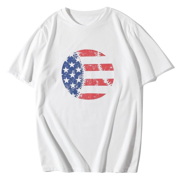 

Men Star & Striped Print Tee, White