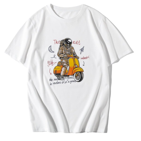 

Men Astronaut & Slogan Graphic Tee, White
