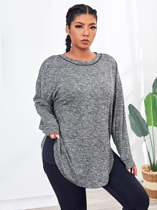 SHEIN Sport Studio Große Größen Sport Langarmshirt mit Batik-Effekt und Raglanärmeln
