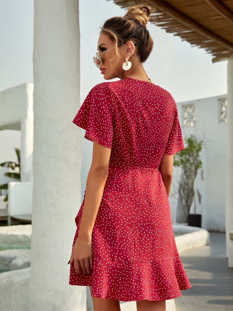 chinese dress ladies Anne Klein Half-Wrap Polka-Dot A-Line Dress MSRP $139  DGFOutlet
