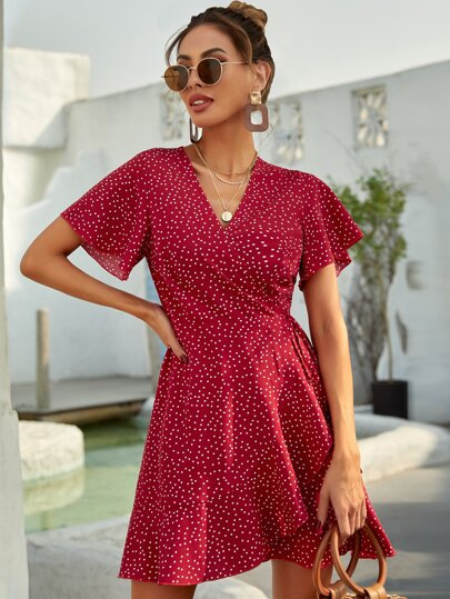 SHEIN Holidaya Kopertowa sukienka w kropki