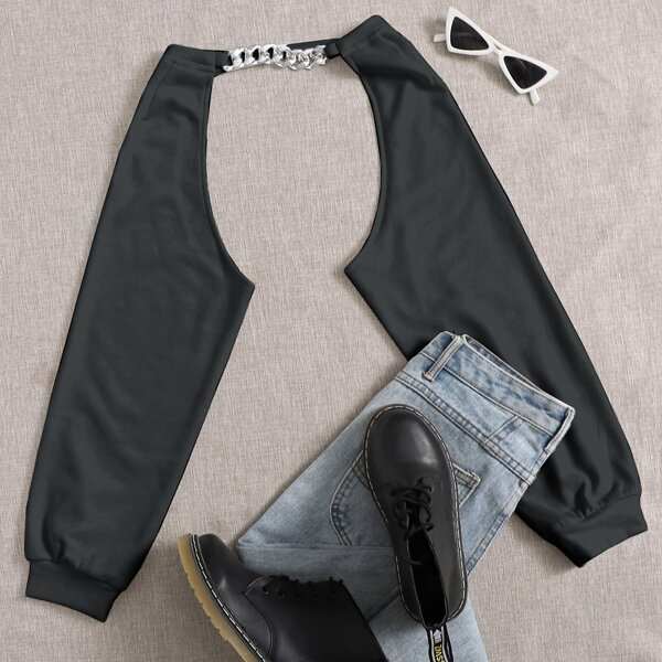 

Chain Detail Crop Top, Dark grey