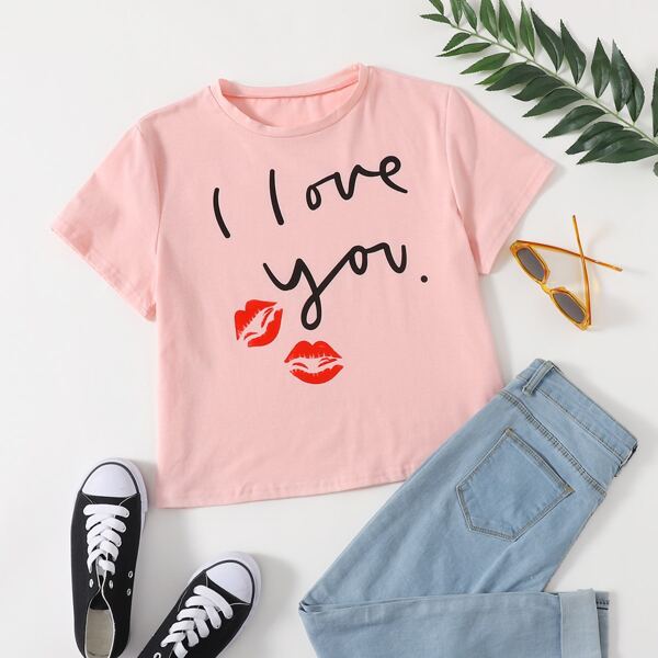 

Slogan Graphic Short Sleeve Tee, Coral pink