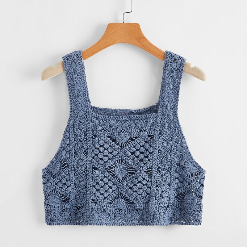 

Crochet Crop Knit Top, Dusty blue