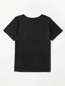 Camiseta de cuello V con estampado floral - Negro - Ver 2