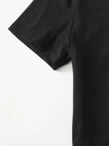 Camiseta de cuello V con estampado floral - Negro - Ver 5