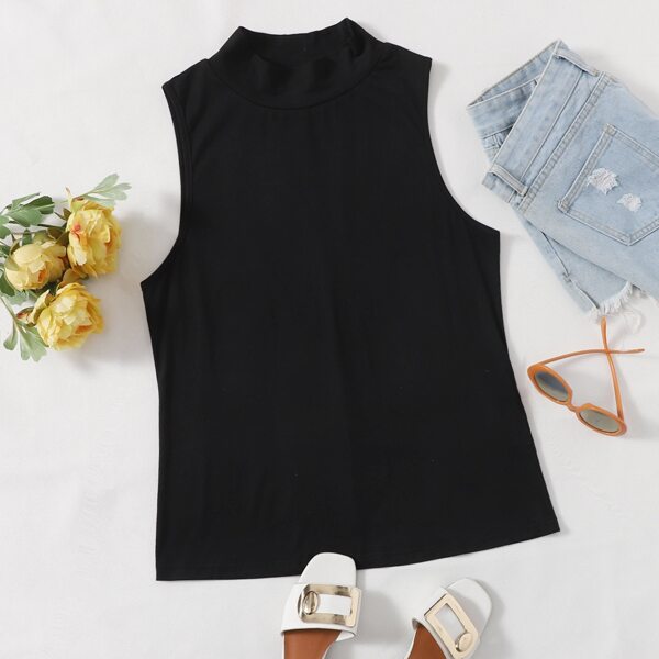 

Plus Solid Mock Neck Tank Top, Black