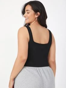 SHEIN BASICS Plus Solid Tank Top - Black - View 2