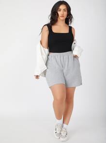 SHEIN BASICS Plus Solid Tank Top - Black - View 3