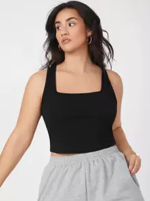 SHEIN BASICS Plus Solid Tank Top - Black - View 4