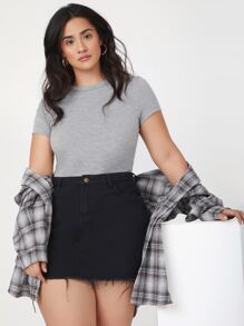 SHEIN BASICS 大碼素色修身T恤 - 淺灰色 - 查看 1