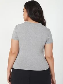 SHEIN BASICS 大碼素色修身T恤 - 淺灰色 - 查看 2