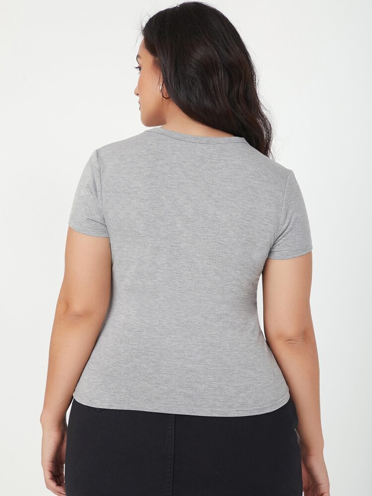 SHEIN BASICS Plus Solid Slim Tee - Light Grey - View 2