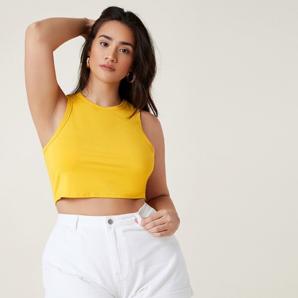 

Plus Crop Solid Tank Top, Yellow