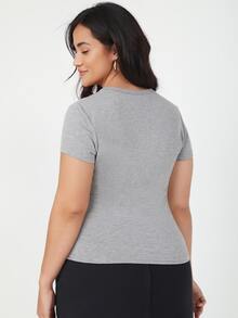 SHEIN BASICS 大碼素色修身T恤 - 淺灰色 - 查看 3