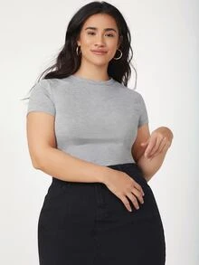 SHEIN BASICS 大碼素色修身T恤 - 淺灰色 - 查看 5