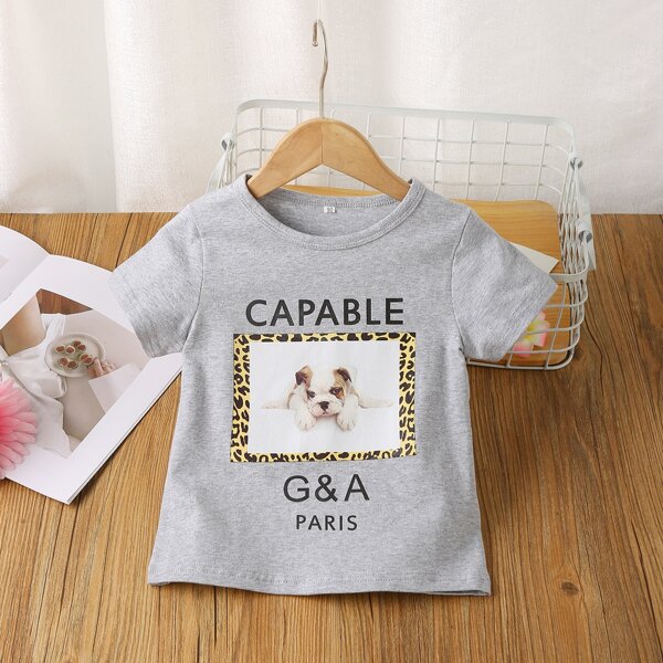

Toddler Girls Dog And Letter Graphic Tee, Grey