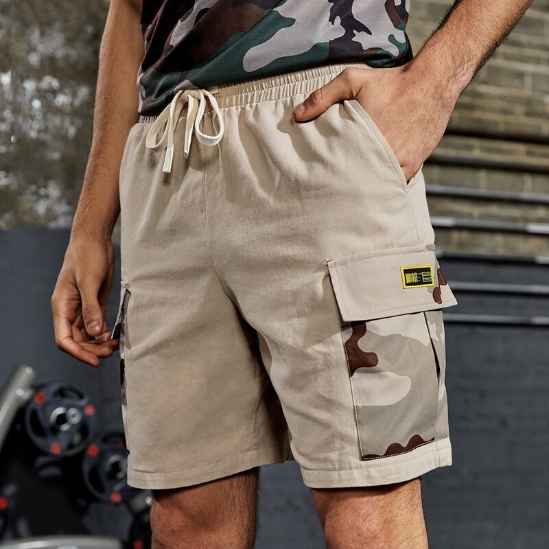 

Guys Letter Patched Drawstring Shorts, Beige