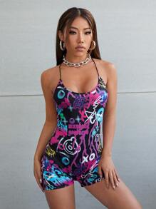 SHEIN ICON Grafische print cami unitard romper
