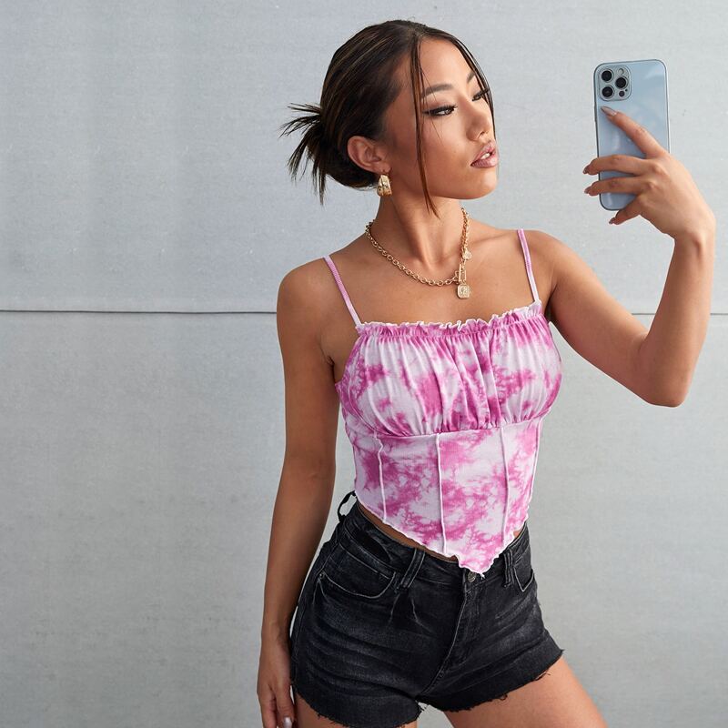 

Tie Dye Stitch Ruched Bust Cami Top, Multicolor